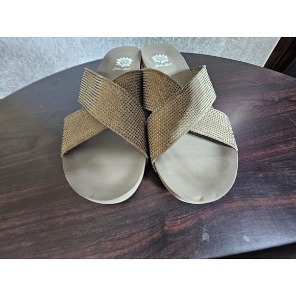 Yellow Box Maxima‎ Slip On Sandals Flip Flops Womens Size 9.5 Leather Rhinestone - Picture 9 of 15